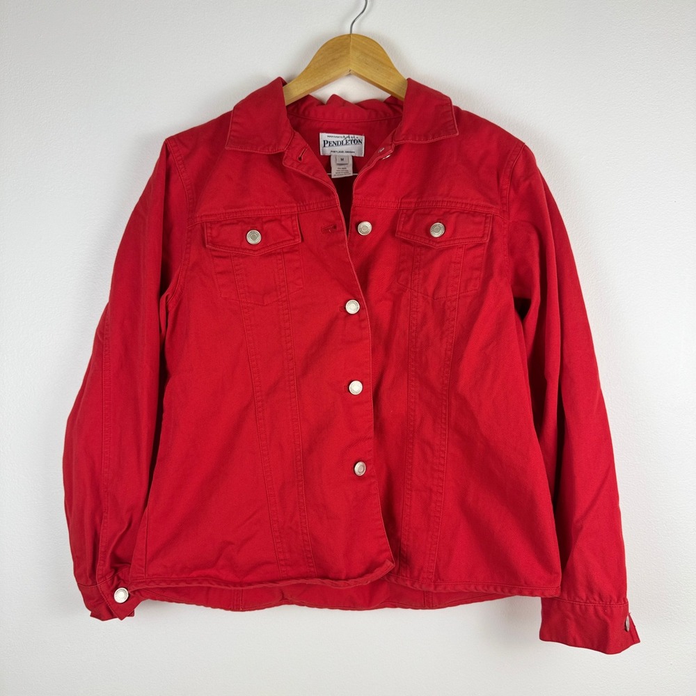 VTG! Pendleton‎ Red Denim Jean Jacket Women's M Cotton Button Front Classic